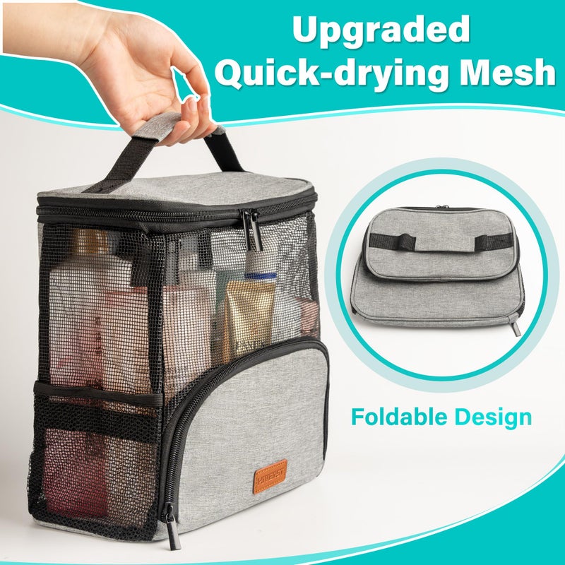 Hiverst Hanging Toiletry Bag, Shower Caddy Tote Bag (Updated Version, Full Size Bottle Compatible), Bath Organizer for College Dorms, Gym, Camp, Women Men, with Funny Luggage Tag - Image 2